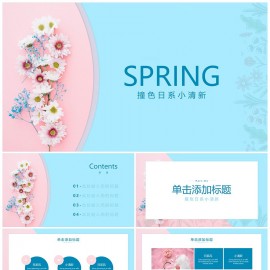 撞色日系小清新花卉PPT模板下载