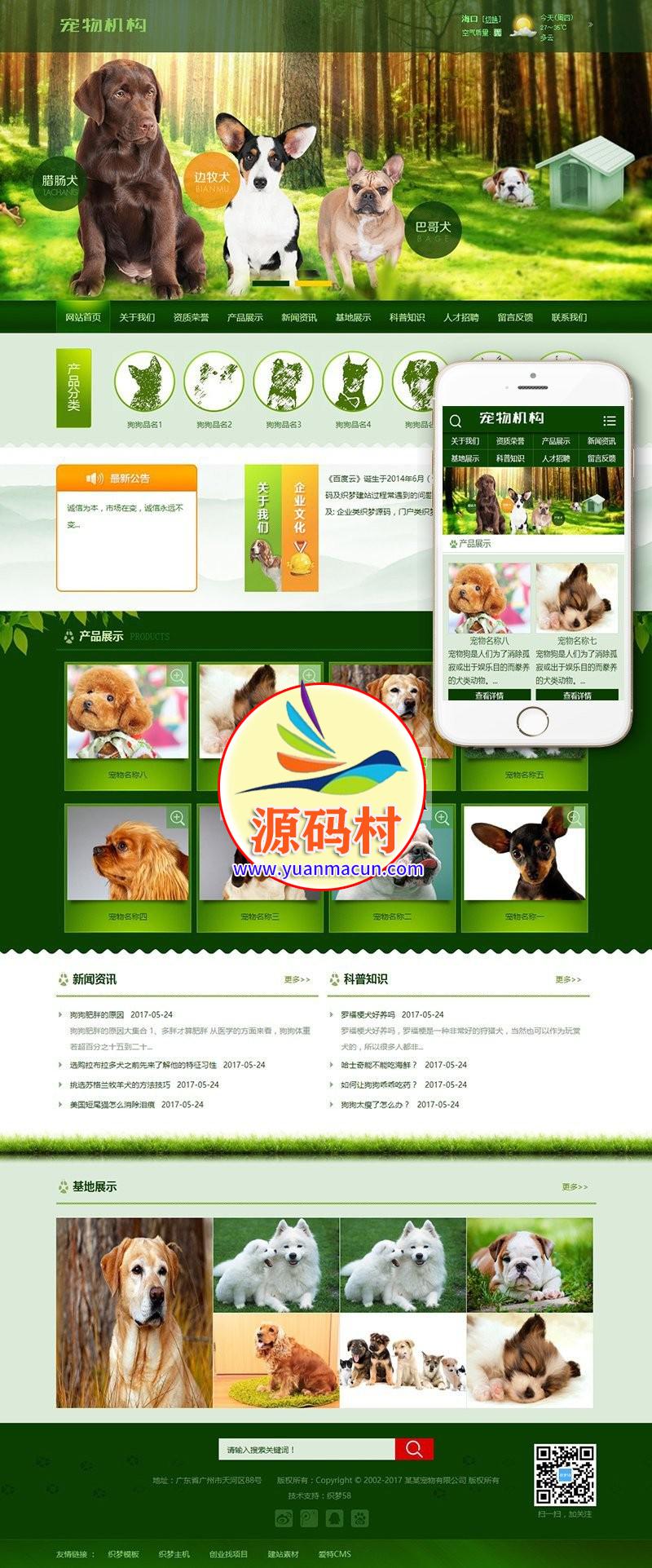  dedecms织梦绿色宠物狗机构类网站源码(带手机端) 宠物机构整站源码下载