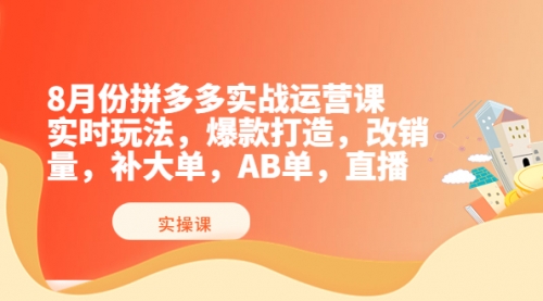 8月份拼多多实战运营课，实时玩法，爆款打造，改销量，补大单，AB单，直播,第1张