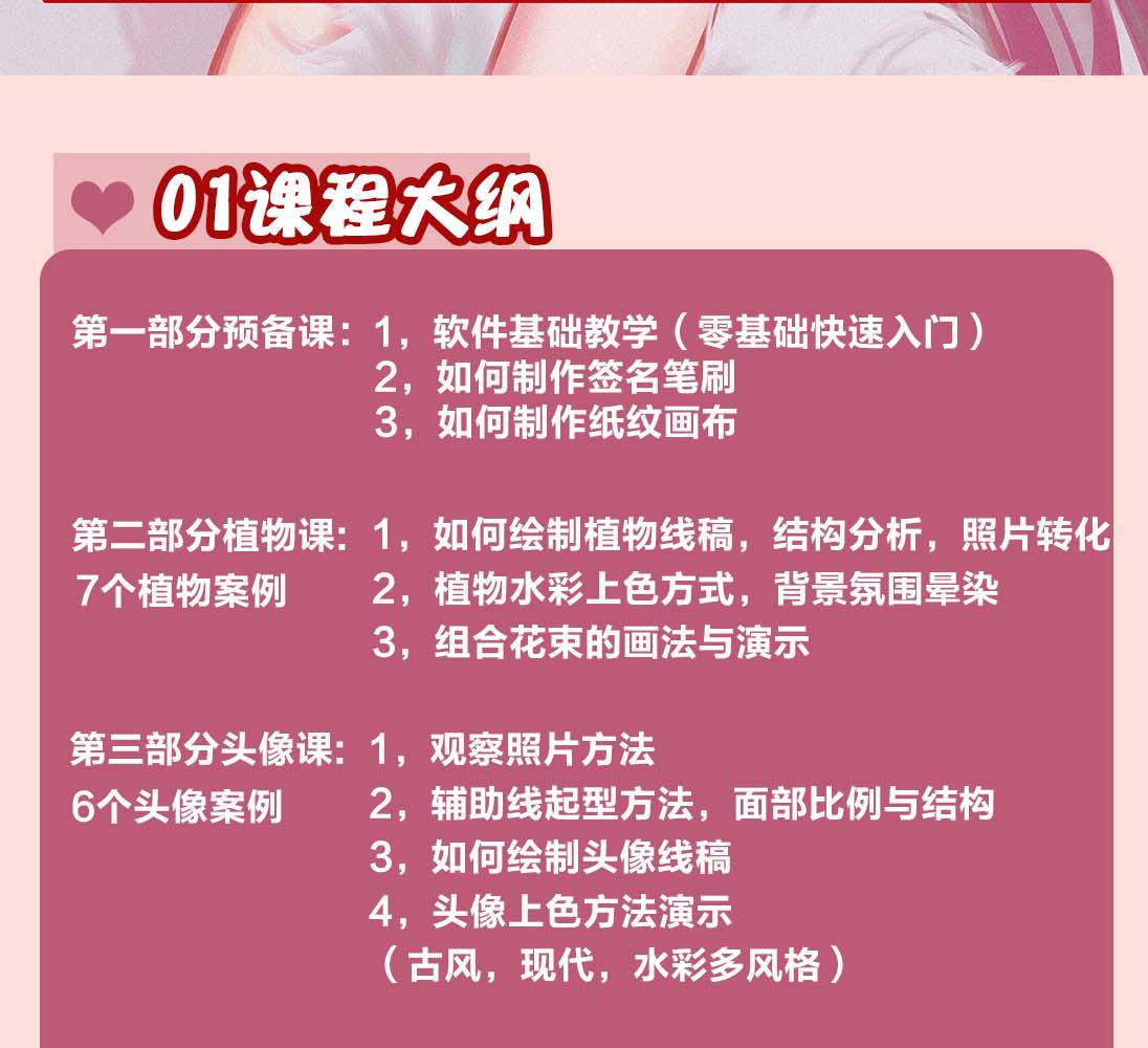 2022年ipad综合团练水彩植物+少女头像，二合一课程（40节课）,第3张